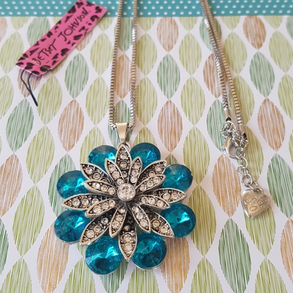 Betsey Johnson Style Necklace Blue Crystal Pendant Chain - Picture 3 of 8